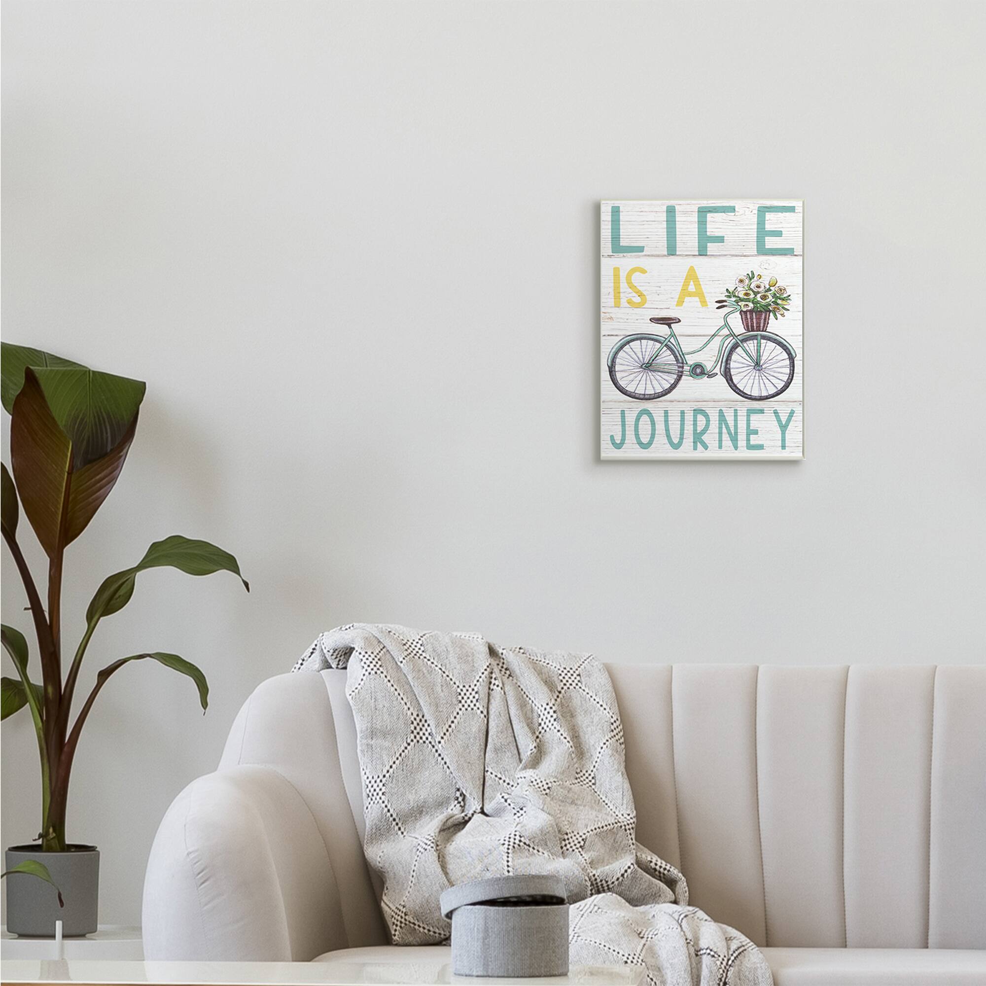 Stupell Industries Life's A Journey Blue Bicycle Flower Basket Wall Plaque